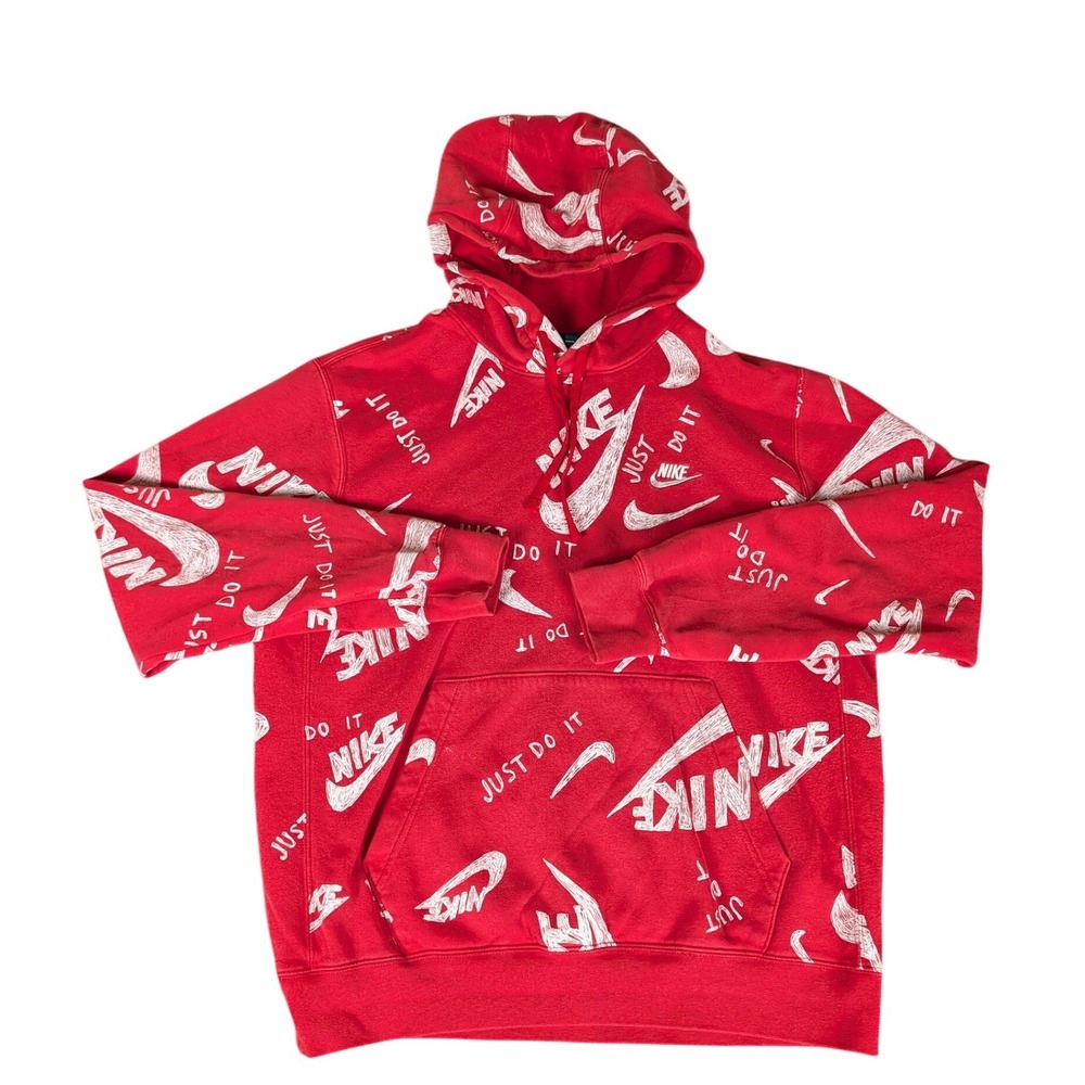 Nike Sportswear All Over Scribble Print Hoodie Red Just Do It Swoosh Mens M‎